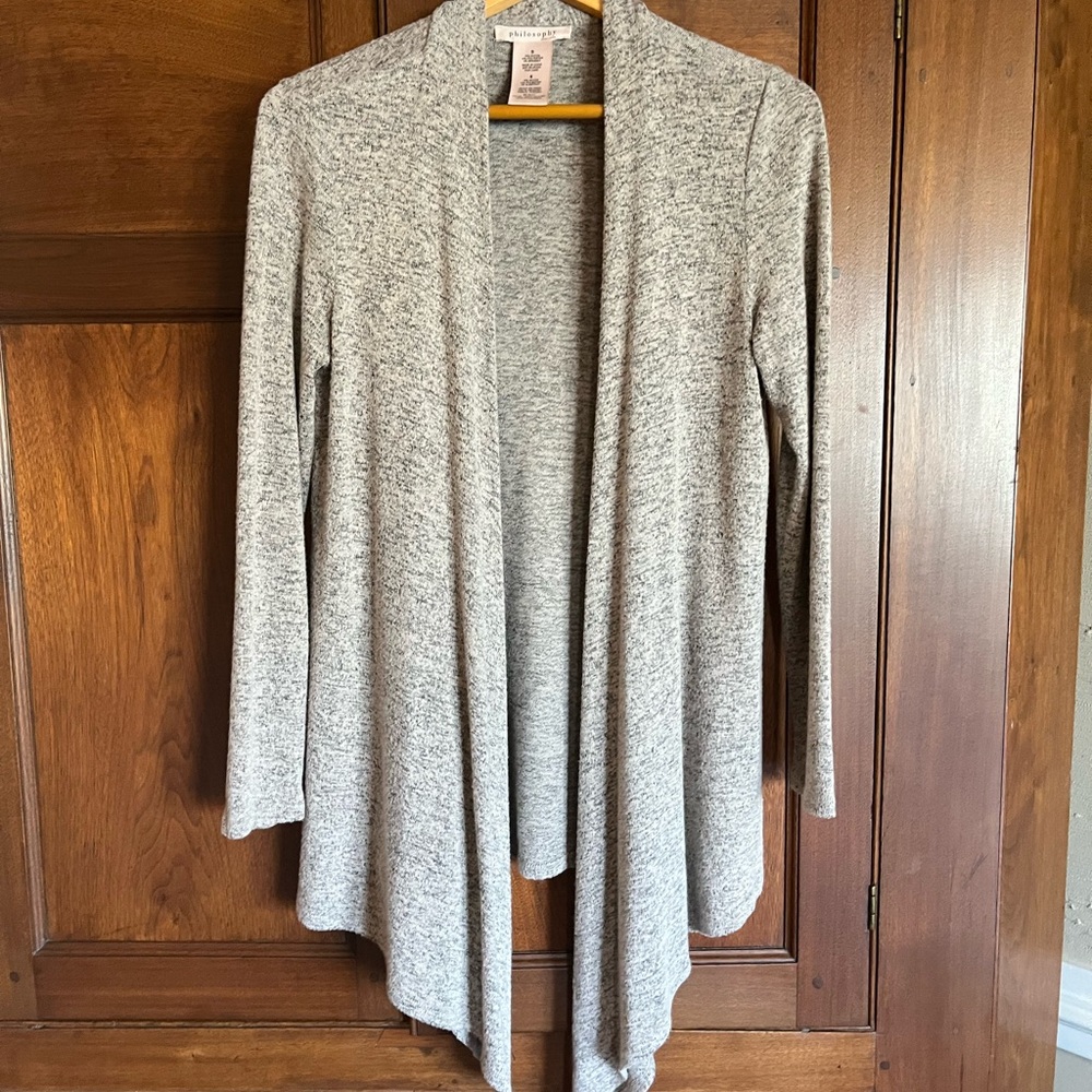 Gray Open Front Cardigan Sweater